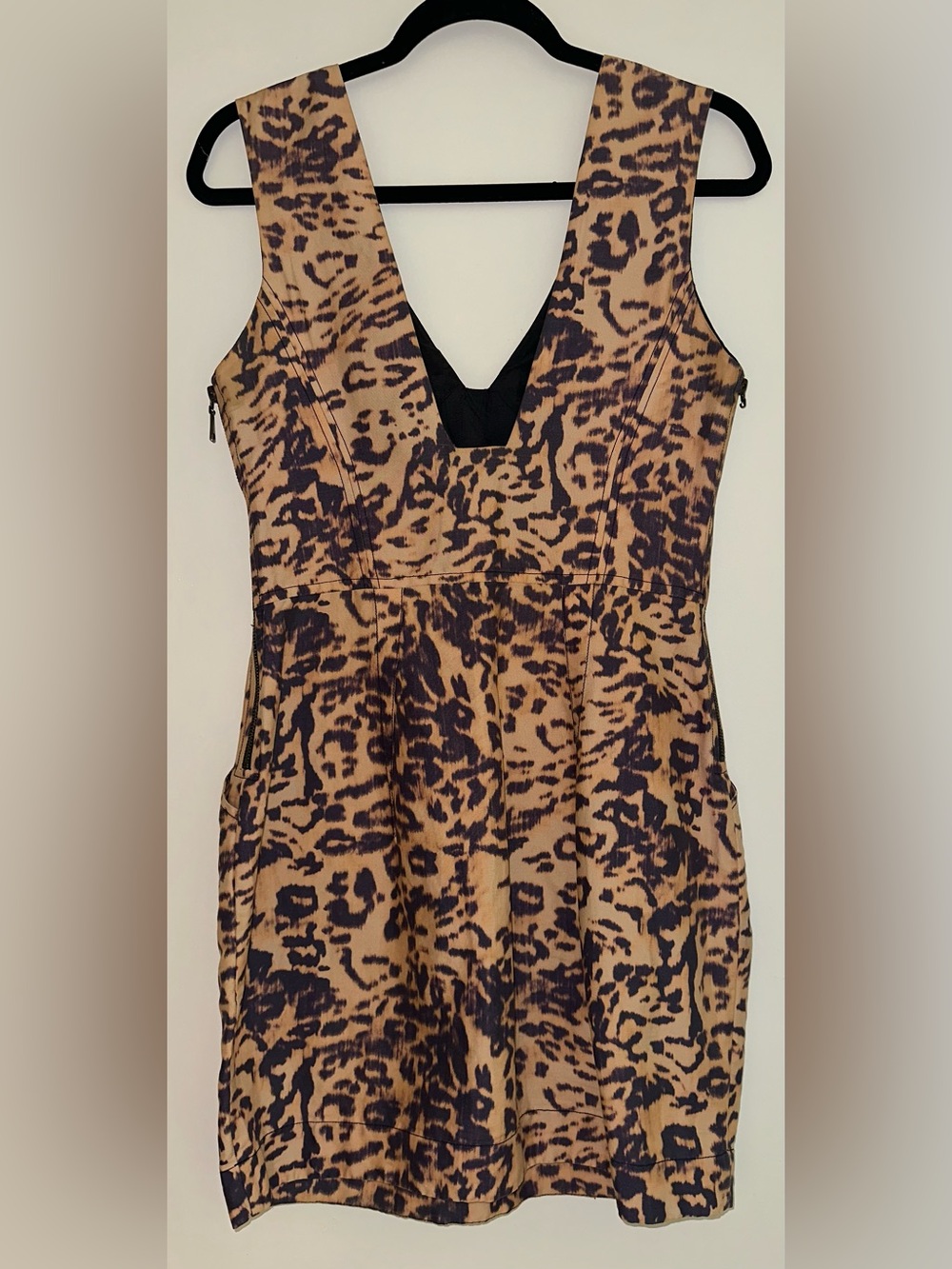 ANIMALE BRASIL Leopard Print V-Neck Bodycon Dress - Tan & Dark Brown M - Picture 3 of 15